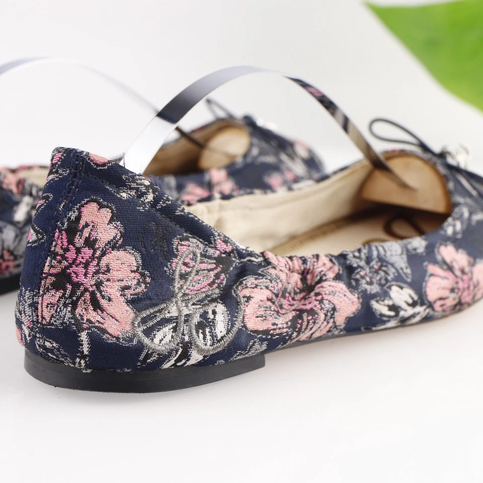 Zapato Sam Edelman Mujer Felicia Ballet Plano Talla 9 Azul Rosa Floral Satén Lazo Foto 4 de 4