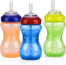 Nuby No-Spill Sippy Cup with Flex Straw - 3-Pack 10-Ounce Bottles - Sippy Cups
