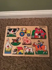 Vintage 1996 Small World Toys Puzzibilities Farm Wooden Puzzle