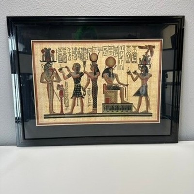 VTG Hand Painted Papyrus Framed Egyptian Art Samir Signed Curtis Chase Gallery
