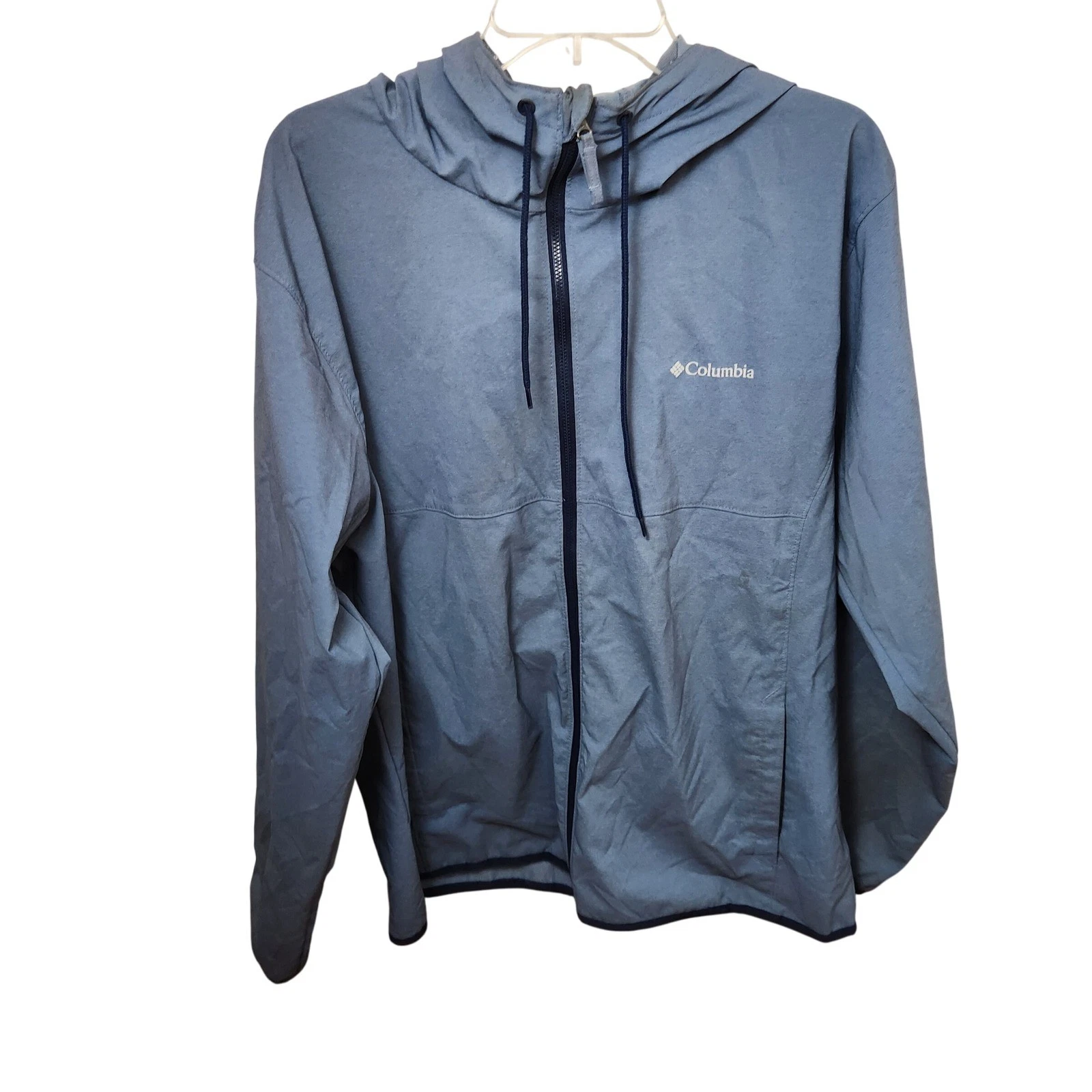 Columbia Mens Blue Lightweight Hooded Jacket Water Resistant Packable Size Large