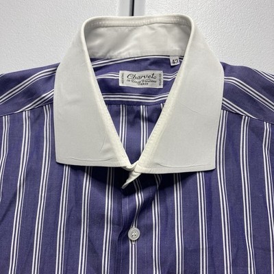 Vintage Mens Charvet France Made Striped Cotton Dress Shirt Size 43 17