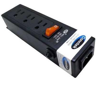 Conntek Power Strip 125V 7.5'' IEC C14 to 3-Prong US Sockets w/Switch 10A CB