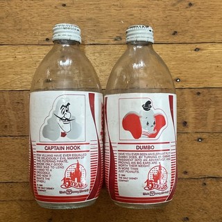 Coca Cola Disney 2 Glass Bottles Cherry Coke Captain Hook & Dumbo