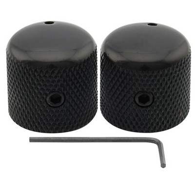 Musiclily Pro 2Pcs Black 1/4'' Steel Knurled Dome Universal Guitar Control Knobs