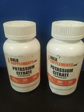 2 Bottles Of Bulk Supplements.Com Potassium Citrate Capsules 180 Capsules