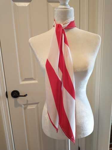 Vintage Vera Neuman Diagonal Red & White Silk Skinny Scarf - Hair Tie - Picture 6 of 11