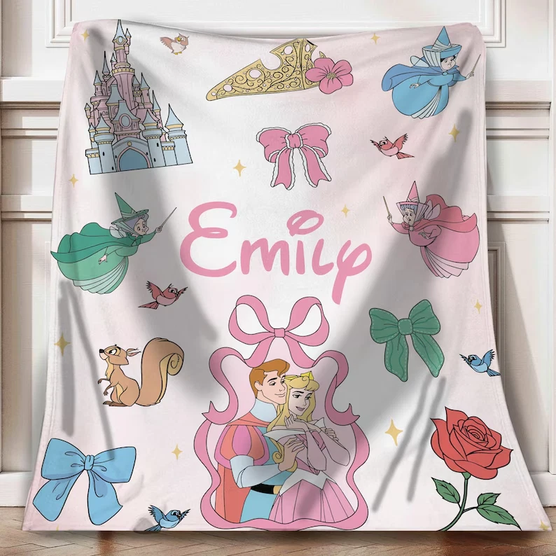 Personalized Disney Sleeping Beauty Coquette Bows Fleece Blanket