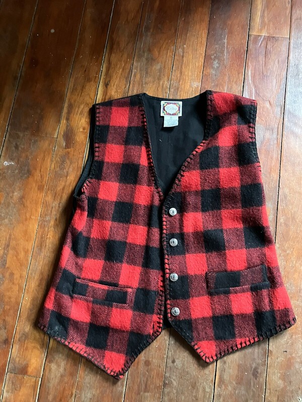 Erika Buffalo Plaid Wool Vest Size Medium Lumberjack Ex Condition Xtra Button
