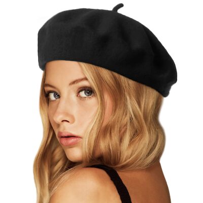 1229 Wool French Beret Hat Solid Color Beret Cap For Women Girls (black) Wool French Beret Hat Solid Color Beret Cap for Women Girls  main image 3