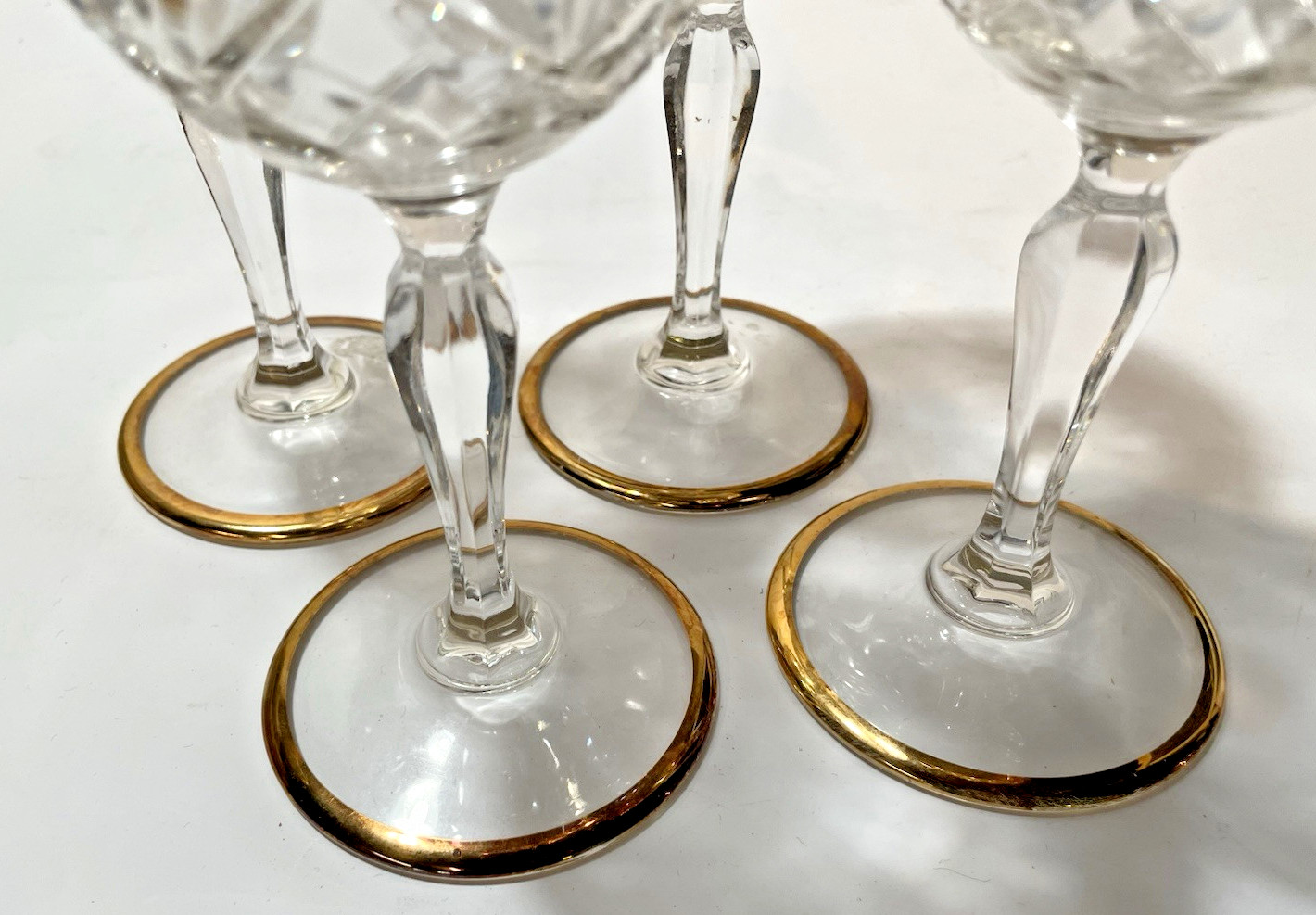 Set 4 Vintage Royal Crystal Rock RCR Gold Trimmed Stemmed 7" WINE/Water  Glasses