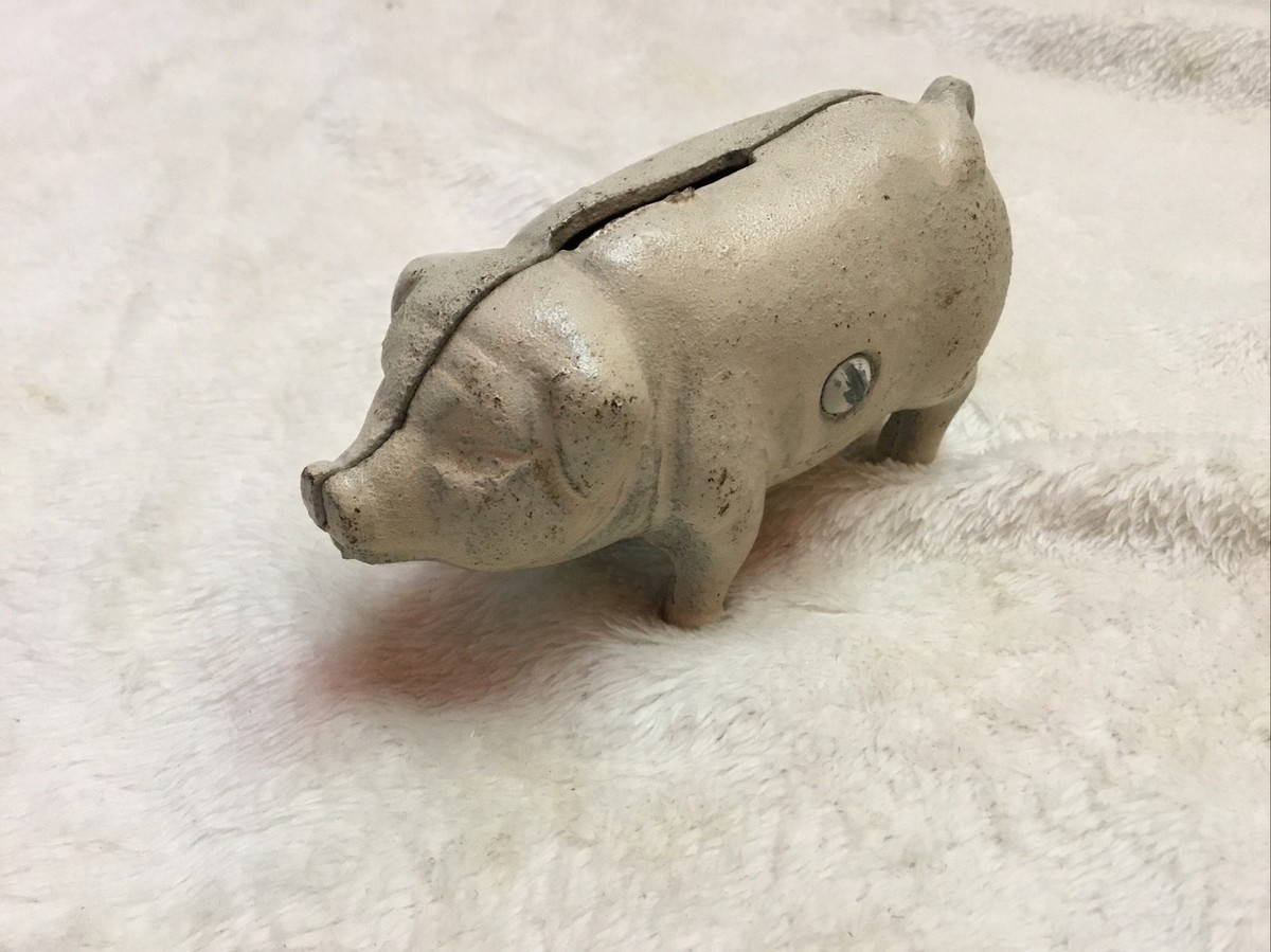 VINTAGE CAST IRON PIG BANKブタ貯金箱　ヴィンテージ鋳鉄 Vintage Cast Iron Pig Coin Bank - Approx. 7.5