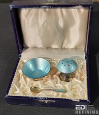 Ela Denmark Sterling Silver 925 Enamel Salt Dish Mushroom pepper Turquoise
