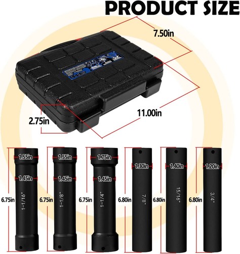 1/2" Drive Heavy Duty Extended Length Extra-Deep Length Impact Socket Set - Picture 11 of 14