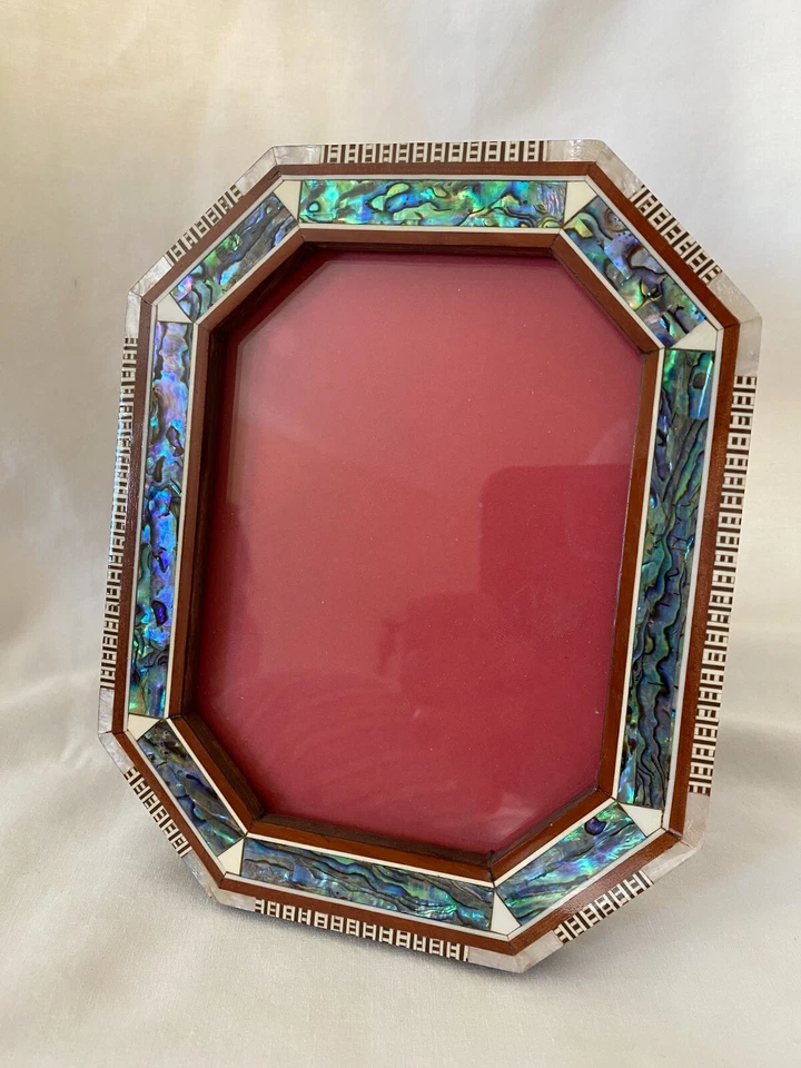 Marco de fotos egipcio con incrustaciones Paua Shell octágono hecho a mano 8,5" X 7" # 641 Foto 2 de 4