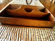 Vintage Canted Sides Wood Handled Divided Cutlery Tray Caddy Tote 12" REDUCED!!