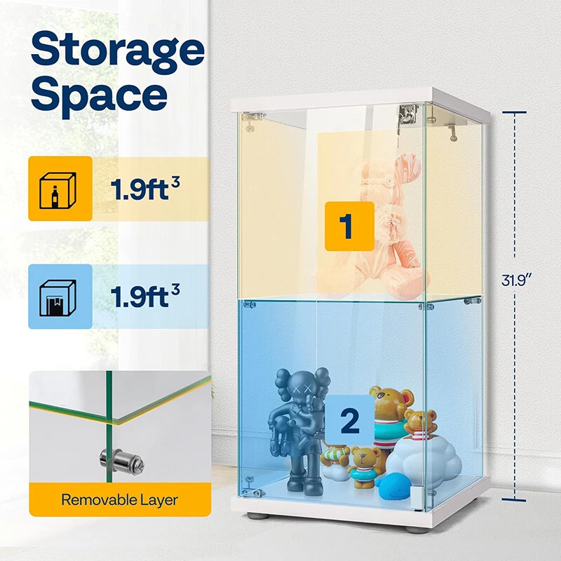 Vitrina de vidrio de 2 estantes gabinete de curiosidades de vidrio vitrina estuche de trofeos estantería Foto 4 de 4