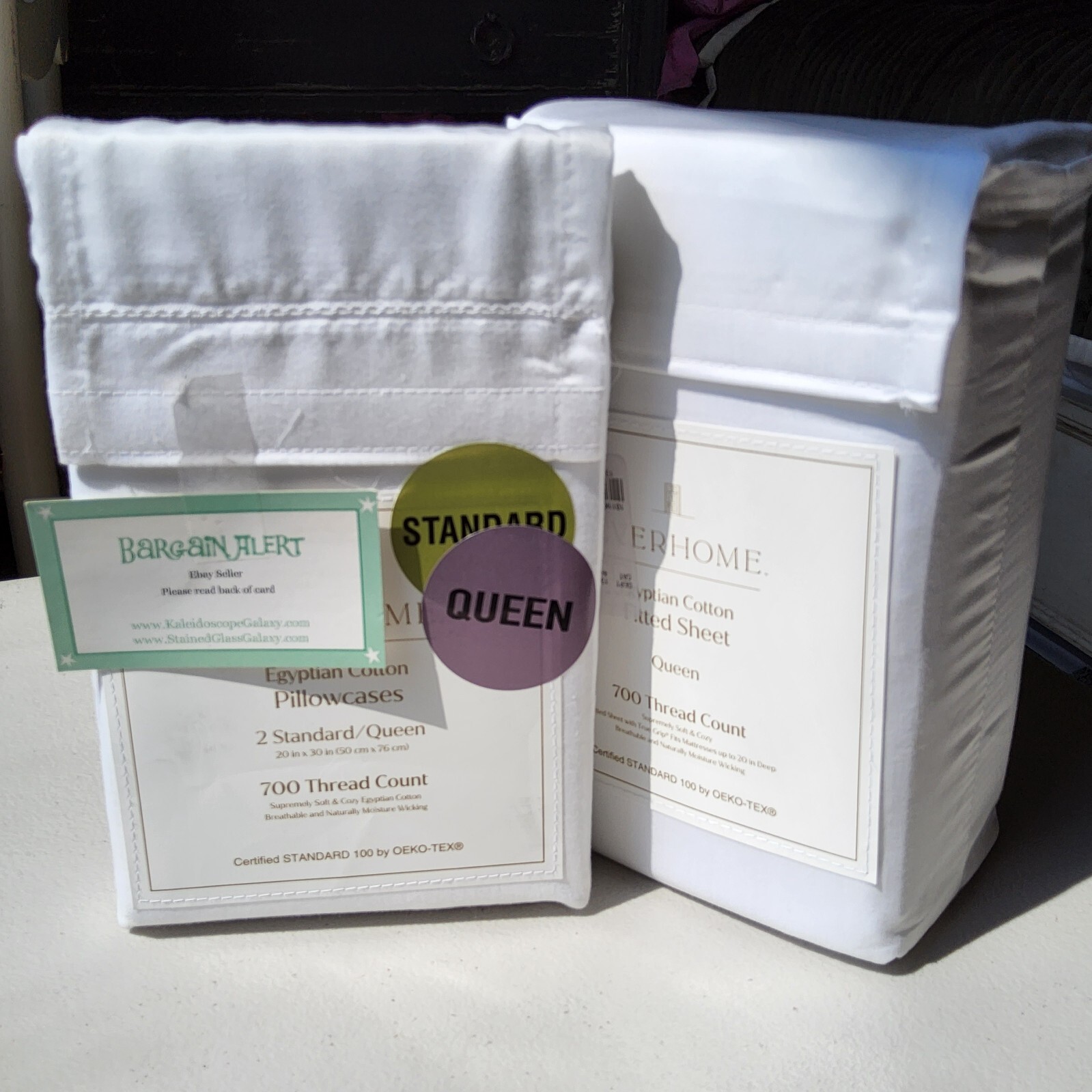 3pc Everhome Egyptian Cotton 700 TC Queen Fitted Sheet & Pillowcases