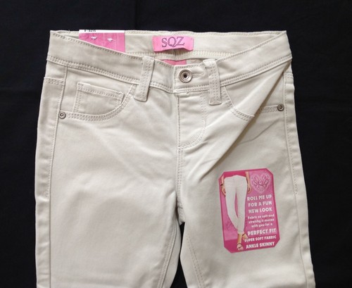 NUEVO CON ETIQUETAS Niñas SQZ Super Suave Cepillado Enrollable Tobillo Pantalones Ajustados 4 4T Lino Piedra - Imagen 3 de 3