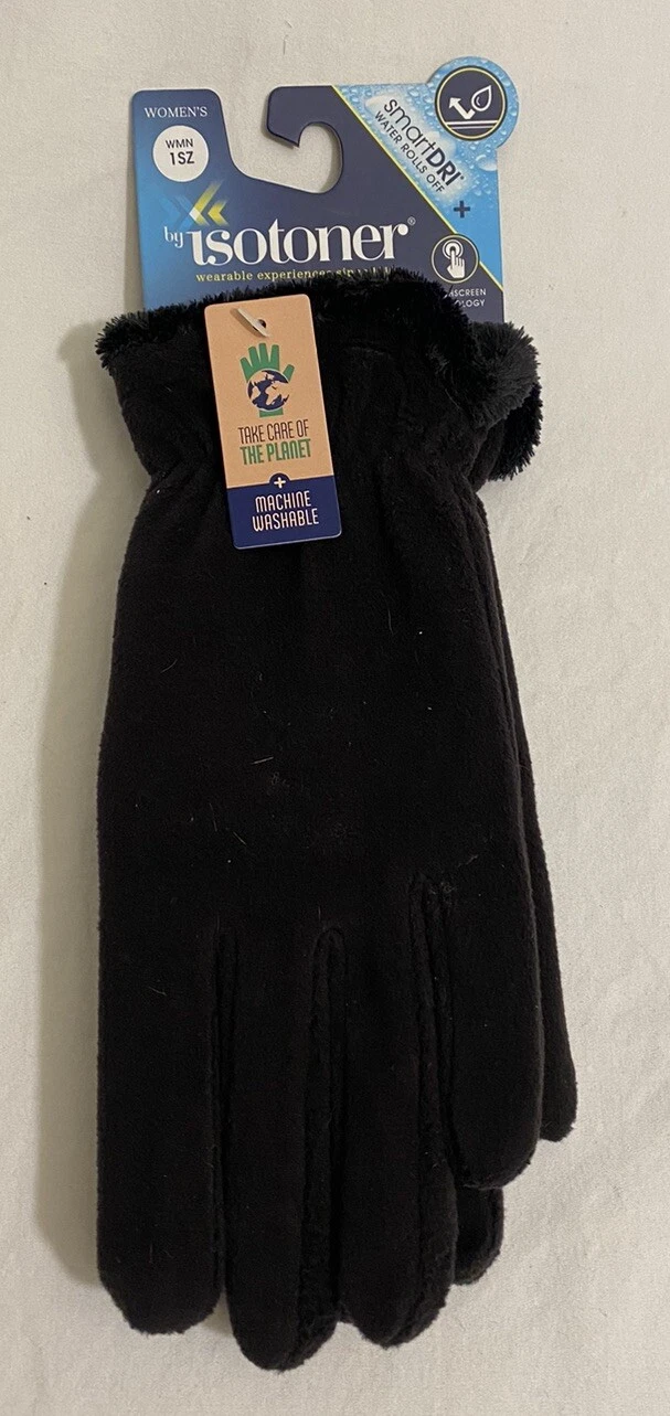 Isotoner Gloves One Size Womens Black SmartDri SmarTouch Touch Screen Stretch