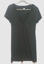J. Crew knit black DRESS Sz L stretch cotton ruffled neckline sheath deep neck