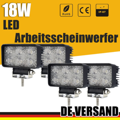 4x 18W LED Arbeitsscheinwerfer 12V Arbeitslampe Bagger Offroad Flutlicht SUV LKW