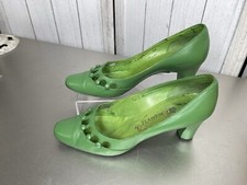 Vintage Flamenco Of Spain 6.5B Leather Studded Green Block Heel