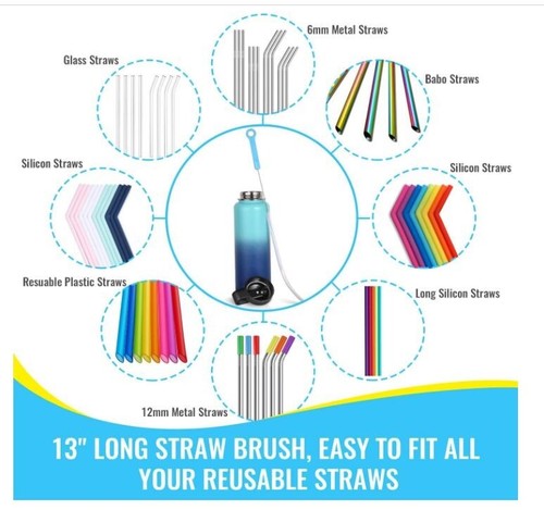 Bottle Cleaning Brush Set Long Handle Silicone Brushes Thermos Flask Cleaner .. - Picture 6 of 8