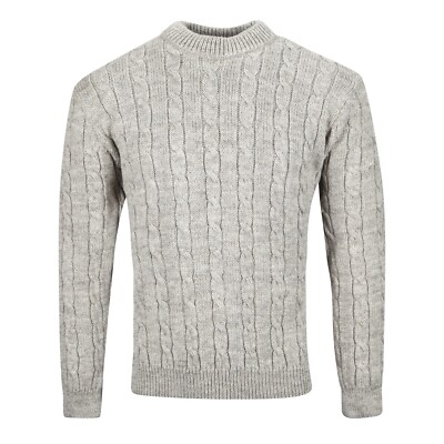 Gents Authentic British Wool Cable Crew Neck Oatmeal Jumper MADE IN UK  UK