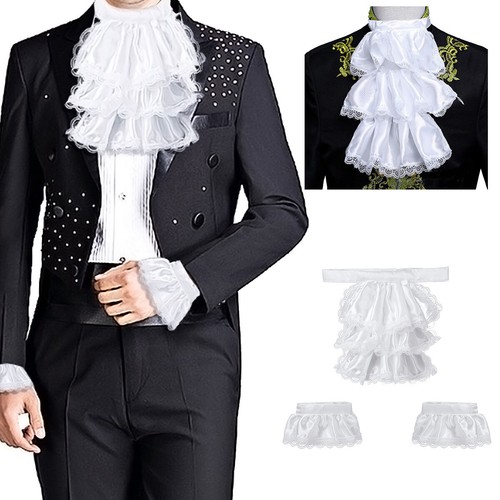 Vintage viktorianisch abnehmbare Spitze Jabot Manschetten Set Halskragen Rüschen Handgelenk Party - Bild 27 von 36
