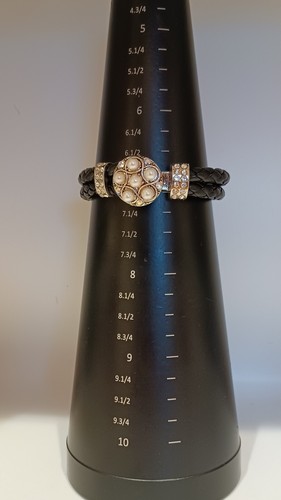 18 mm braided black leather snap button bracelet with crystal and pearl charm - 第 1/2 張圖片