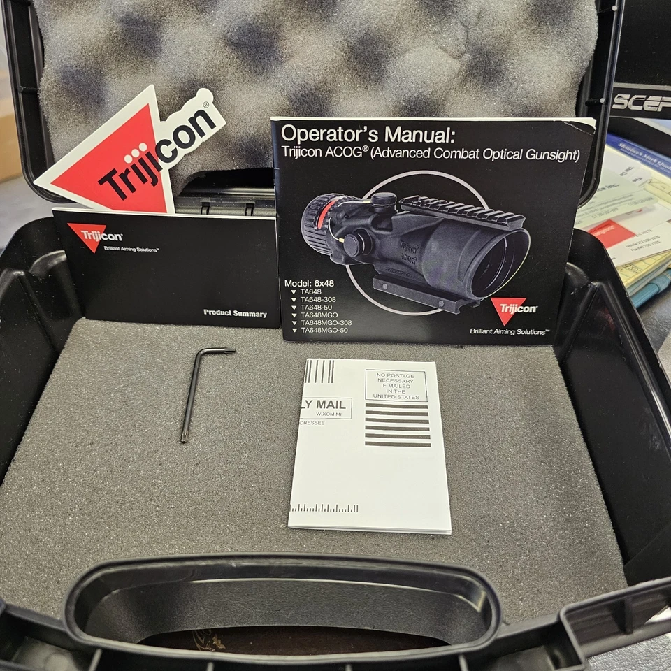Mira para rifle Trijicon 6x48 ACOG roja Chevron BAC .223 con riel TA75 y M1913 Foto 4 de 4