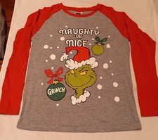 Dr Suess The Grinch Naughty Or Nice Long Sleeve Shirt Sz Ex Small EC