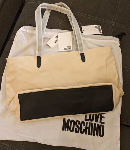 Borsa tote Love Moschino in tela panna nuova con etichetta - Foto 5 di 12