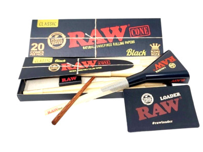 RAW BLACK NEU King Size Pre-Rolled Cones with Loader