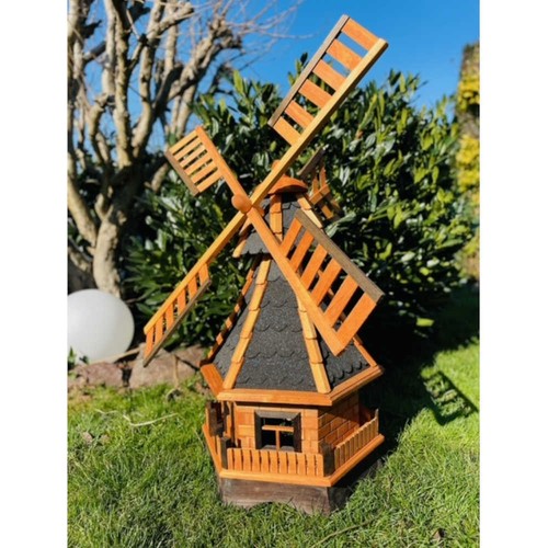 DARLUX Sechseck Garten-Windmühle XXL aus Holz kugelgelagert Braun/Schwarz 120 cm - Picture 2 of 3