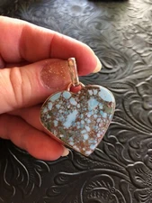 Blue Cloud Mountain Turquoise Heart Pendant 1.75" Shadow Bezel Artisan