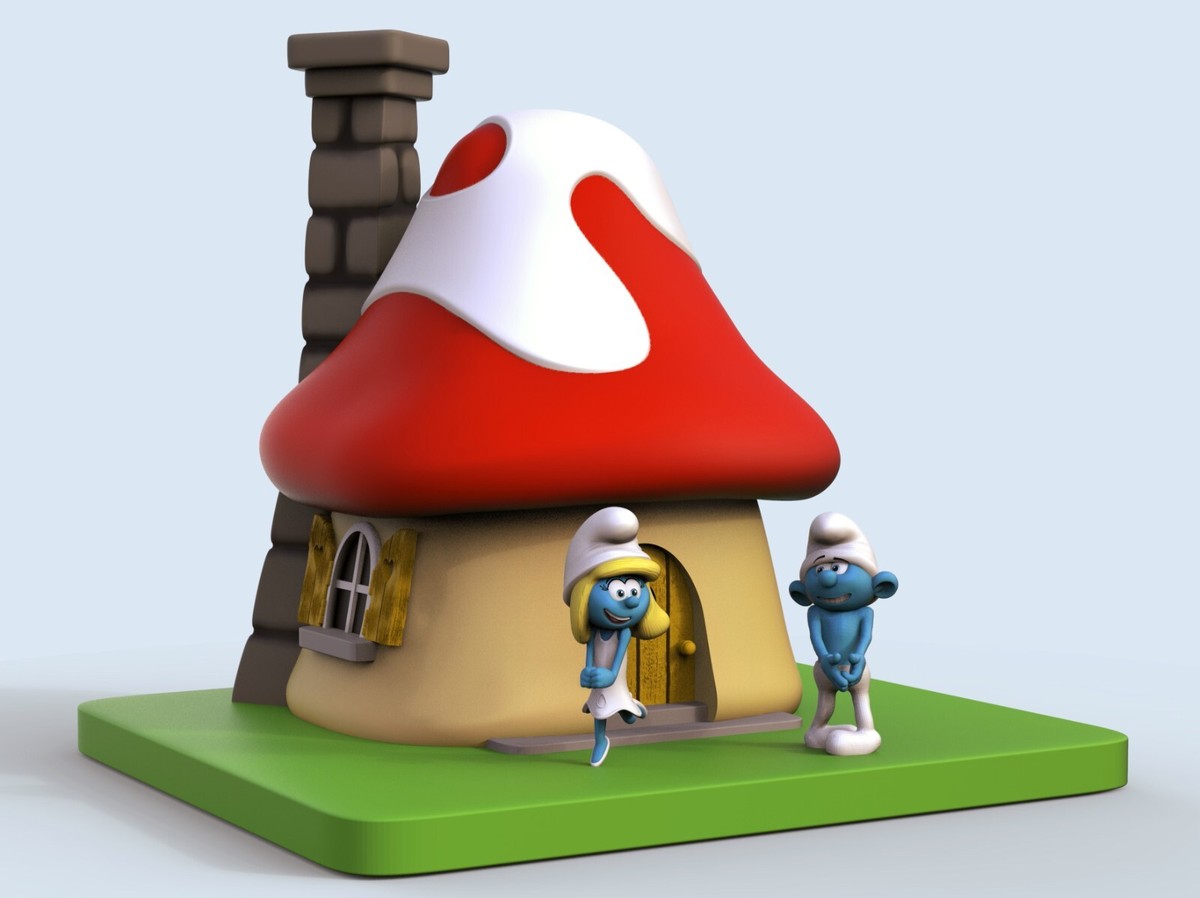 UNPAINTED Smurfs Smurfette Mushroom House 3D Printed Model Kit 9