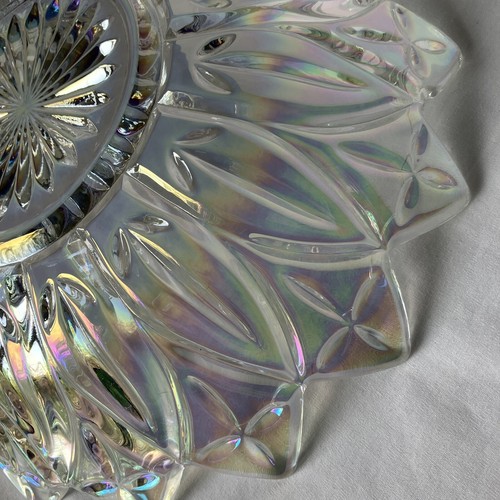 Vintage Federal Glass Iridescent Petal Serving Bowl 10 Inch Carnival Glass - Picture 9 of 10