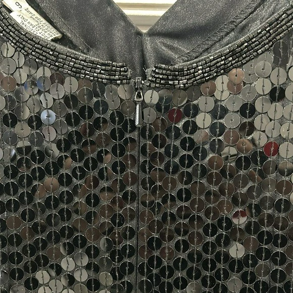 复古 90 年代 Niteeline 黑色亮片正式 LBD 串珠 V 领长裙 - 6 码 — 第 3/4 张图片