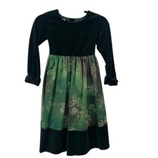 Vintage Laura Ashley Formal Dress Dark Green Velour Girls 8