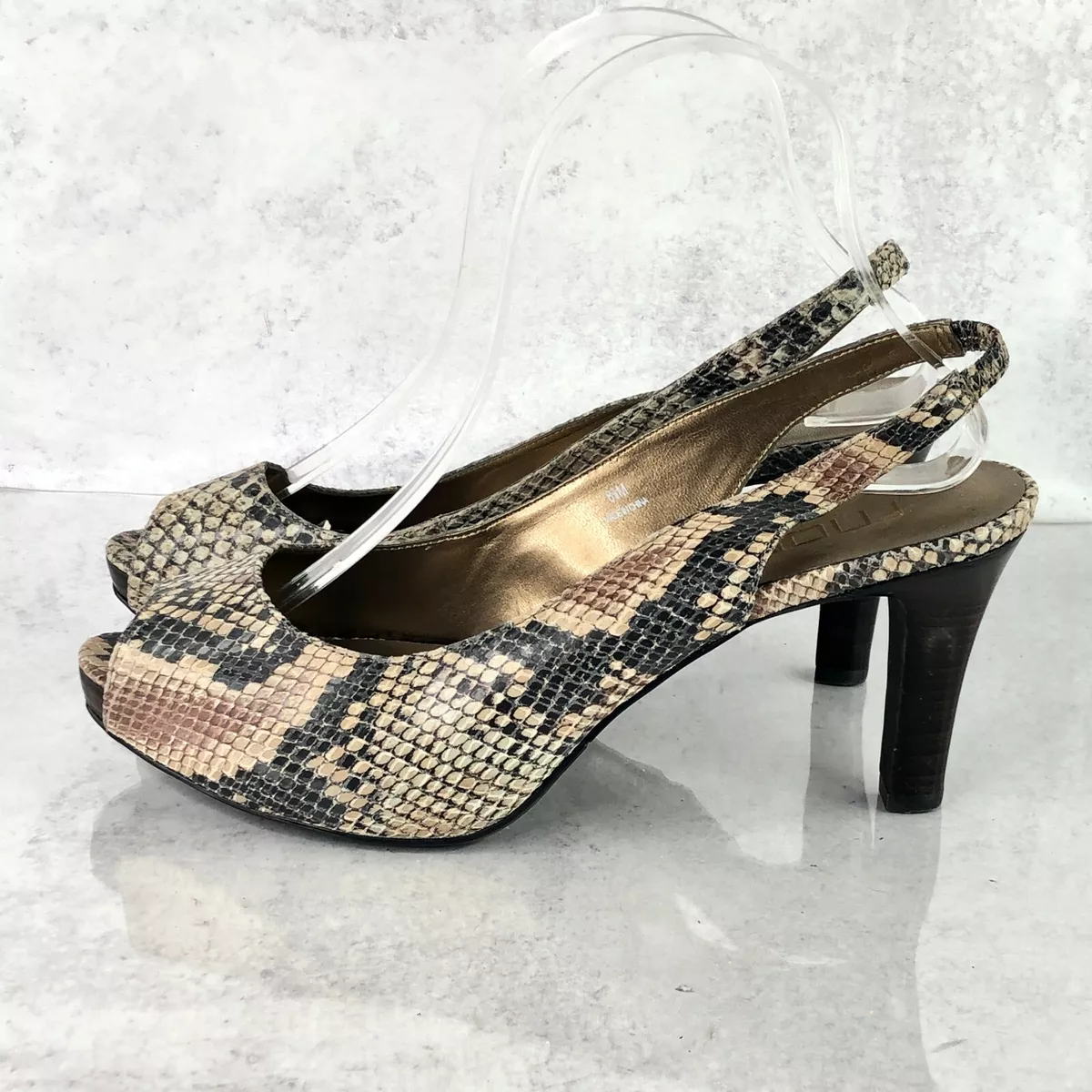 Moda Spana Size 8.5 M Shoes Brown Black Snake Print Leather Heels Slingback