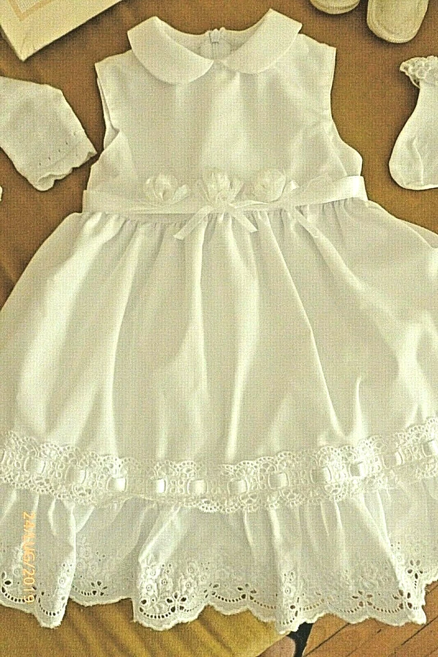 COMPLETO BATTESIMO BIMBA ABITINO CON BOLERO BIANCO MICKI BABY 3 MESI - Immagine 3 di 4