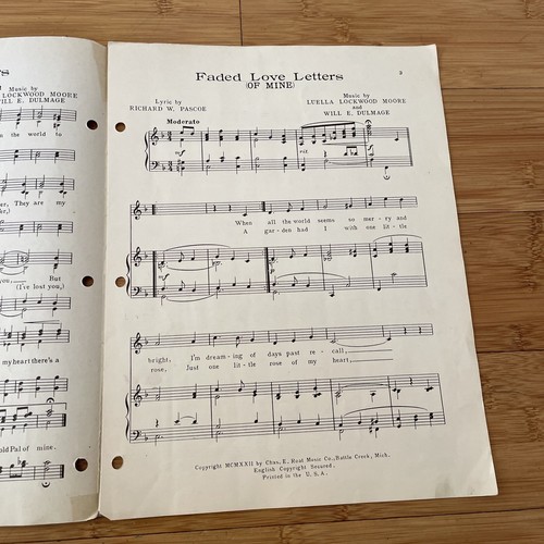 Vintage Sheet Music - Faded Love Letters of Mine - 1922 Moore, Dulmage & Pascoe - Picture 3 of 10