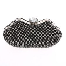 New Silver Metal Rhinestone Clutch Black Evening Bag TLX148-BLK