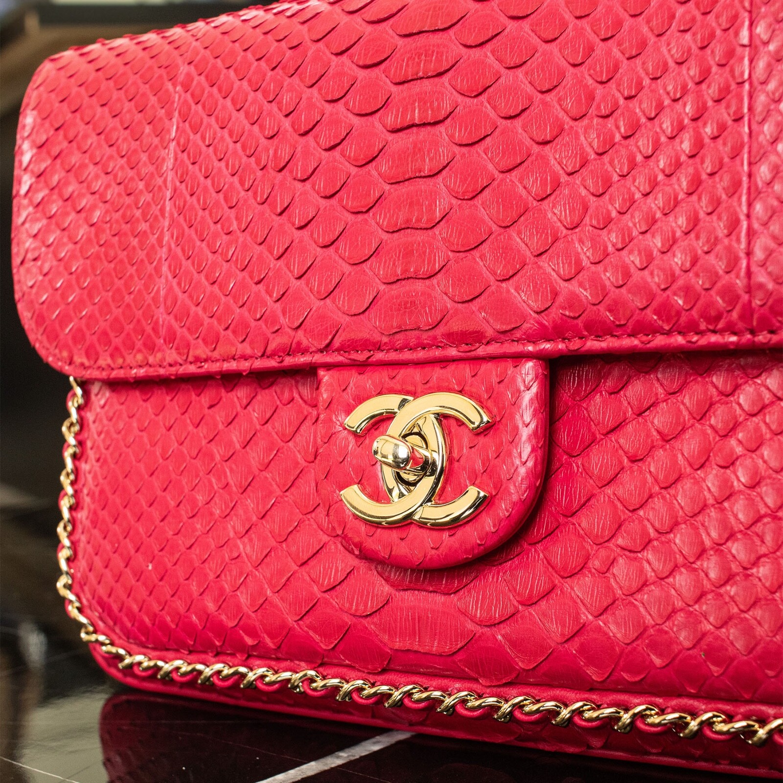 Chanel Python Unchained Pink CC Handbag - image 3