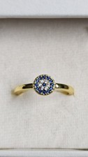Sterling Silver S925 Gold Plated Ring Adjustable Evil Eyes Zirconia