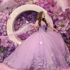 Purple Appliques Quinceanera Dress Shiny Birthday Ball Gown Sweet 15 Prom Dress