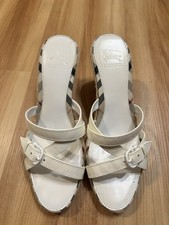 Burberry Nova Check Patent Leathe Plaid Jute Wedge Espadrille Sandals Coastal 40
