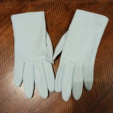 Vintage Hansen Size 7.5 Baby Blue Nylasuede Gloves with Pearl Closure 8.5"
